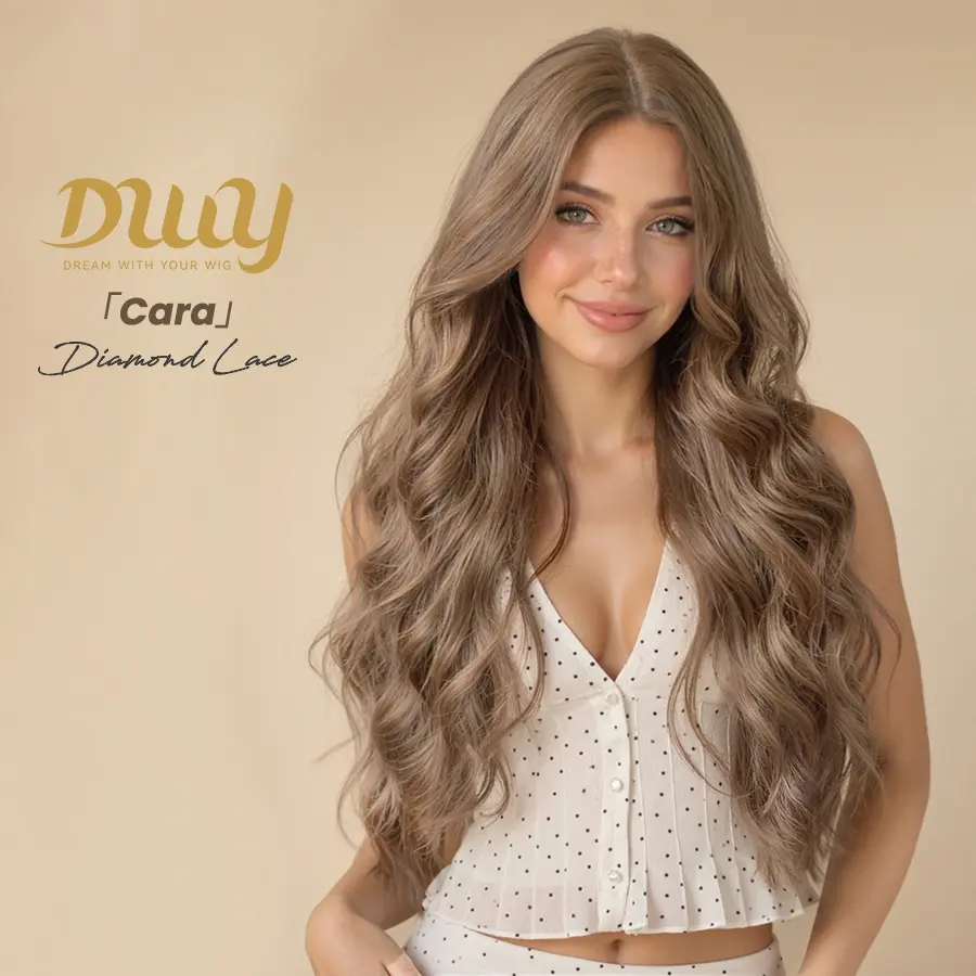 Cara - NEW! DWY Pre-cut U part Diamond Lace Mid-length Lace Linen Brown Retro Curly Hair Glueless Synthetic Wigs for Women 28 Inch