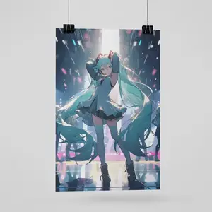 Hatsune Miku Poster, Anime, Fanart, Photo Blur Shot, Dancing, Japanese, Wall Art, Home Decor