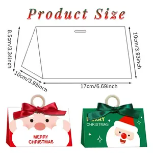 10-piece Christmas Candy Boxes with Ribbon and Wooden Ring Merry Christmas Santa Claus Pattern Cookie Candy Boxes Cartoon Paper Snack Boxes Red Green 17x10x8.5cm Holiday Party Supplies