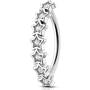 Star Belly Button Ring 14G Reverse Belly Ring Stainless Steel 316L 10/12/14/16 mm Belly Piercing Clicker Clear CZ Belly Piercing Jewelry for Women