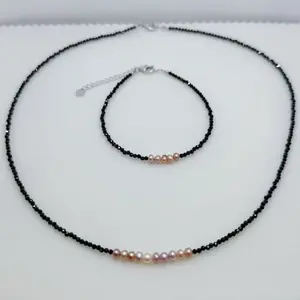 PEARLISM Freshwater Pearl Seedless Pearl Set Spinel Design (3--4mm)-AFSS001