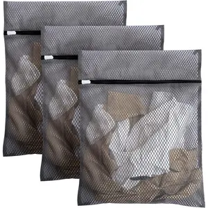 3 count 16 x 20 Inches Laundry Bags for Delicates, Durable Honeycomb Mesh Laundry Bags, Sturdy Zipper Laundry Bag for Lingerie, Clothes, Shoes, Socks, Gray
