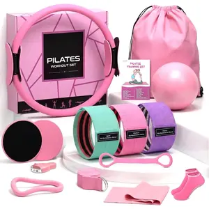 Pilates Equipment, Pilates Kit for  Workouts, Pilates Ring and Ball Set for Women With 14.5" Pilates Ring, Ball, Resistance Bands, Sliders, Yoga Strap & Ring, Socks, Measure Tape, Stretch Band Bag