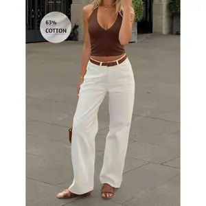 Vintage High Waisted Straight Leg Jeans, Loose Wide Leg Denim Pants, Versatile, Floor-Length, Spring Summer Casual Clothing Cotton Trousers,Office Wear Women,Going Out Outfits,Work Wear Women,White Trousers