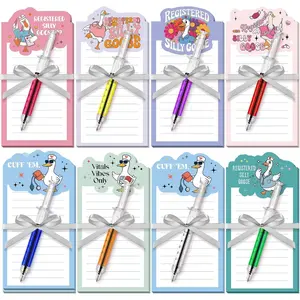 8 Set Funny Nurse Notepad with Pen Nurse Week Appreciation Gift Bulk Inspirational Die Cut Nursing Sticky Note Pad with Syringe Ballpoint Pen Thank You Gift for Rn Lrn(Silly Goose,Multicolored)