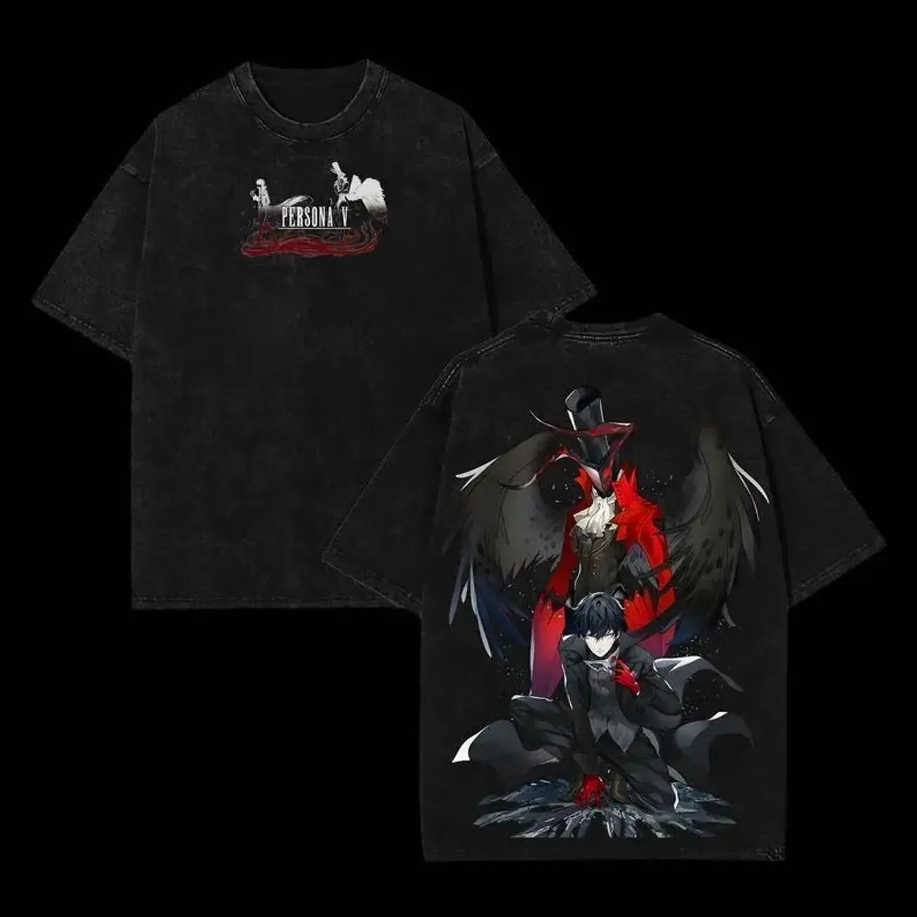 Jokerrr & Arsène Persona Tee | Vintage Game Art Oversized T-Shirt | Heavyweight Cotton Streetwear | Unisex Washed Graphic Tee | Phantom Thieves Edition | Stylish Anime Game Apparel | Trendy Gaming Merch for Fans HPC