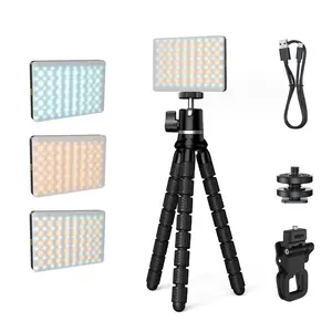 Portable Phone Tripod with Selfie Light (1 Box), Flexible Adjustable Cell Phone Stand with Selfie Light, Universal Clip for iPhone Android Phone, Cellphone Accessories, Studio Light
