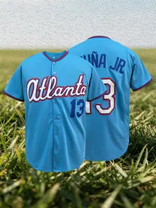 Atlanta 13 Light Blue Baseball Jersey, Men's Stitched Button-Down Sports Uniform, Casual Streetwear Fan Shirt