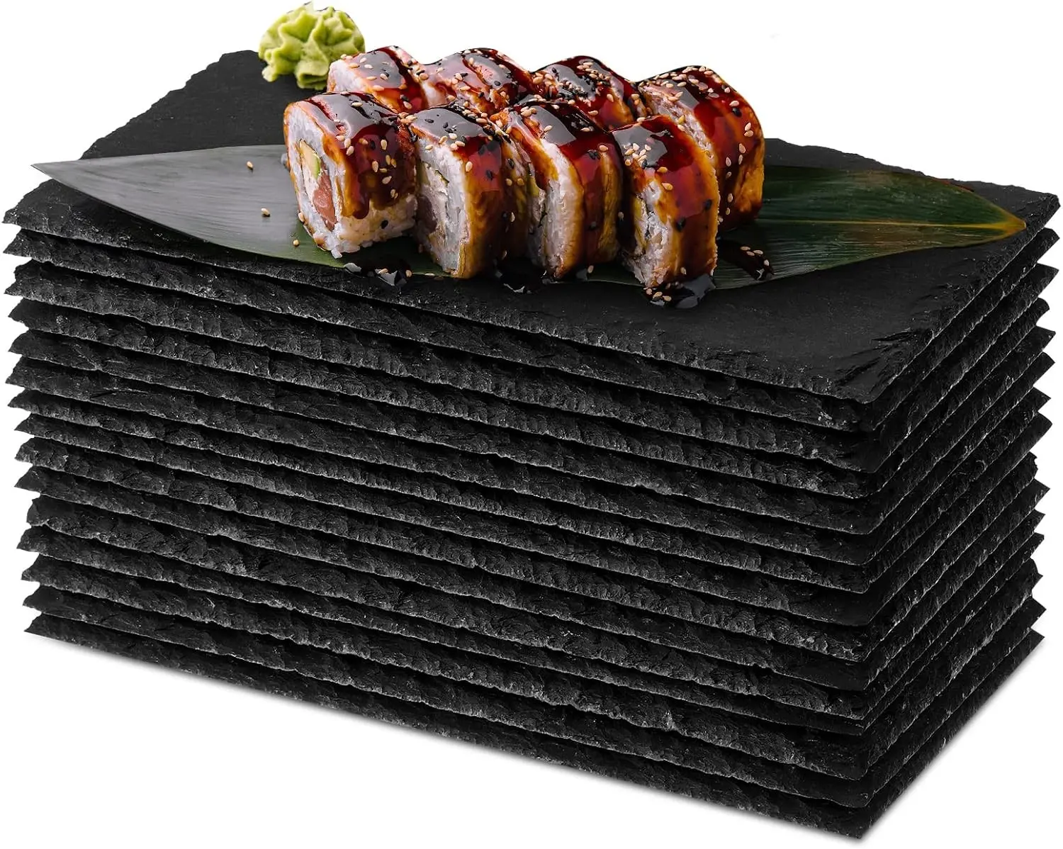 15 Pcs 8 x 4 Inch Black Slate Charcuterie Boards Bulk | Slate Cheese Board for Laser Engraving Natural Food Contact Safe, Stone Serving Sushi Plates for Food, Appetizers, Meat