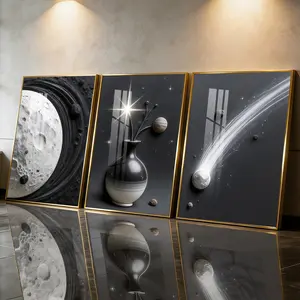 3Pcs Aluminum Alloy Framed Painting, Space Planet And Star Abstract Art Picture, Home Decoration For Living Room, Bedroom, OfficeWall Decor, Odorless Print Artwork, Luxury Perfect Gift For Friends And Family