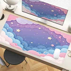 Dreamy Cloud Starry Night Desk Pad Gaming Mousepad XXL Mouse Pad For Laptop Desk Mouse Pad Extra Large With Non-Slip Rubber Base Stitched Edges Surface For PC Gamers Office Workers & Home Use Perfect Gift For Christmas Birthday Party Decoration
