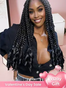 Bohemian Butterfly Braid Lace Full Wig, Curly Tip Design, Natural, Handcrafted for Everyday Use, Synthetic Knotless Braided Wig