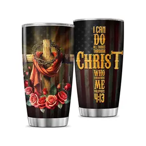 Christian Inspirational Tumbler 20oz with Cross and Bible Verse, Travel Mug for Men, Faith-Based Gift for Dad, Husband, Grandpa, Birthday or Father's Day