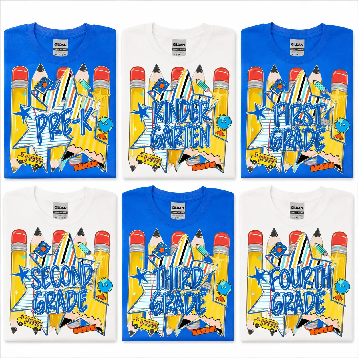 Preppy Back To School Striped Stars Boys Pencils Bundle, Pencil Shirt, Pre-K To Fourth Grade Design, School Boy, Colorful, Dots, Checkered O30 - Philip82 Store