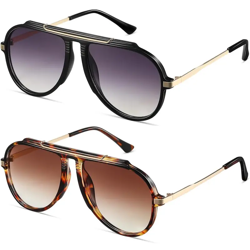 2pcs Tortoise Frame - Gradient Brown Lens Black Frame - Gradient Black Mirror