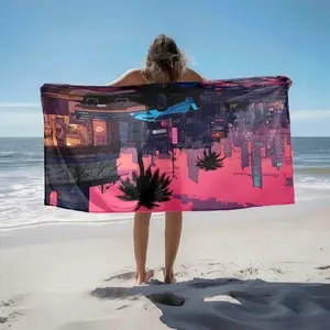 1 piece Cyberpunk-style urban dusk and sports car scene themed beach towel - Extra Large Beach Towel, Upgraded Fiber Material, suitable for Outdoors, Seaside, Travel, Modern Pattern Style, Machine Washable, Ideal for Outdoor Activities
