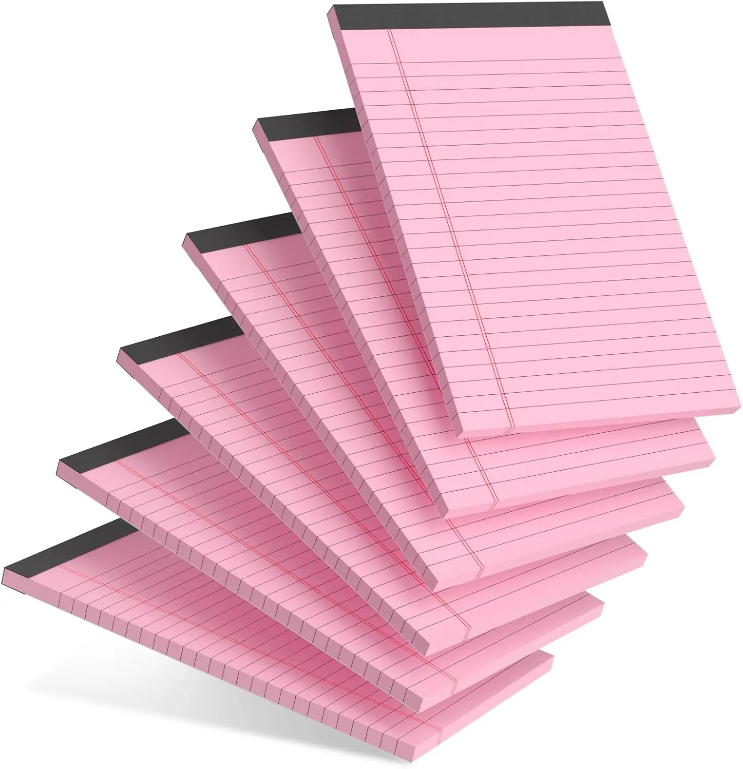 6-Pack 5x8 Inches Pink Perforated College Ruled Legal Pads, Small Note Pads for Study & Back Writing, Office Stationery Notepads