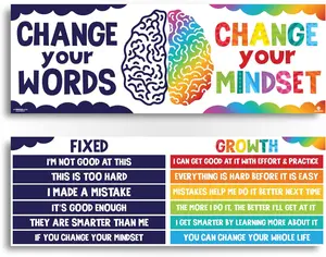 Sproutbrite 2 Large Growth Mindset Posters - 13.5"x39" Classroom Decor Banners Bulletin Positive Posters for Classroom for Elementary and Middle School Themes Teacher - Builds Positive Thinking Habits