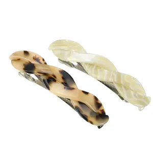 CHEIBEAR 2 Pcs Hair Barrettes, Tortoise Shell Hair Barrettes for Thick Hair, Fashion French Hair Accessories for Women, White, Brown