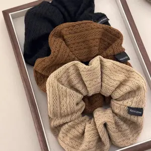 11cm Korea Vintage Knitted Scrunchie Women Girls Elastic Hair Rubber Band Accessories Tie Hair Ring Rope Headdress Headwear