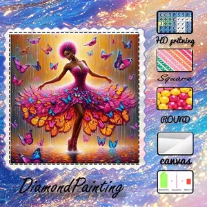 5D-DIY, high-grade velvet canvas, diamond art, diamond painting kit, butterfly, colorful, dancer AB diamonds, fairy dust diamonds, crystal diamonds, perfect home decor, handmade diamond art painting kit, special craft diamond art kit, Diamond Art Tools