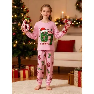 Christmas Fun #6 7 patterned Pajamas Set for Kids, Six Seven Meme Graphic Pajamas Set for Youth, the perfect Christmas gift for girls and Boys, Casual Comfy Pajama