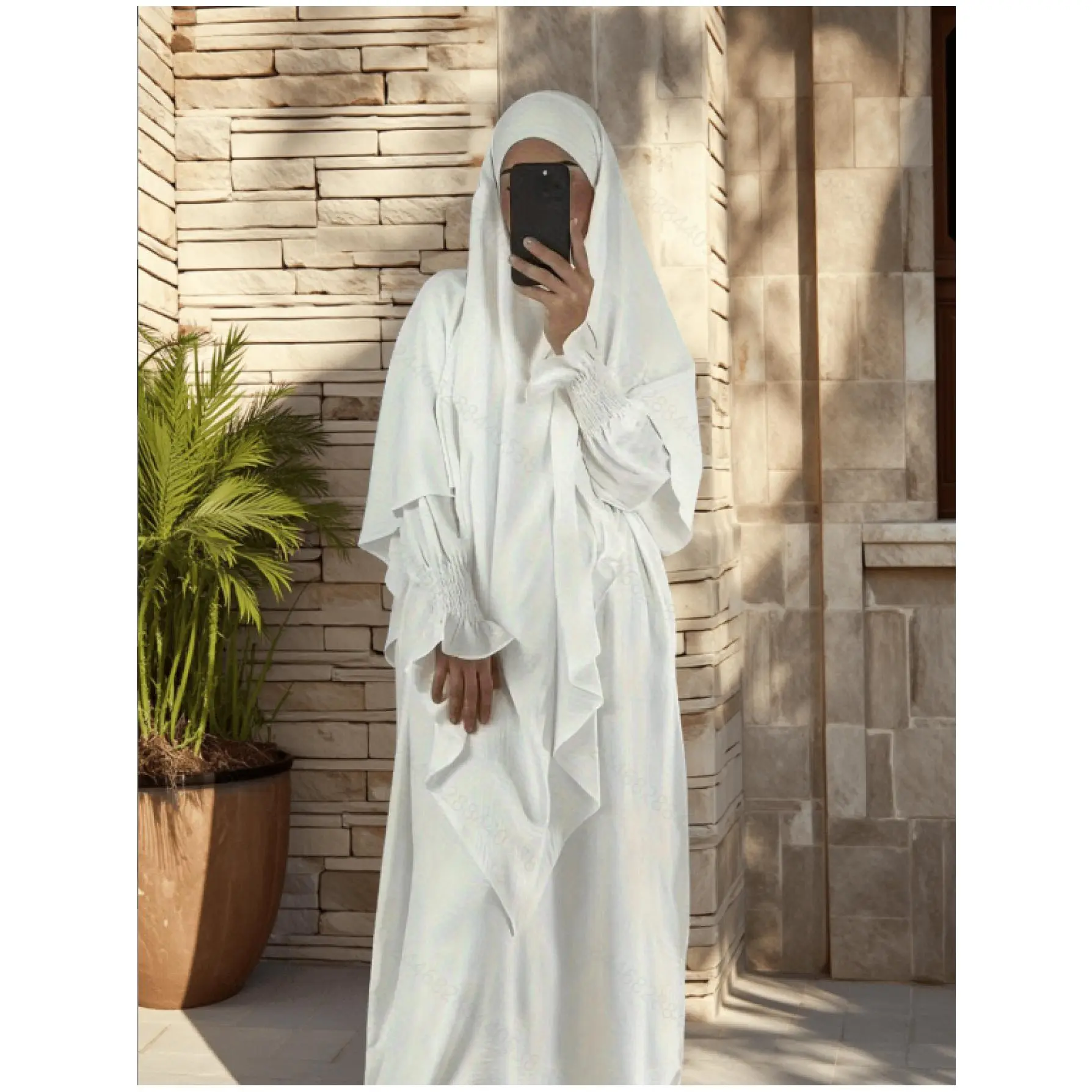 Plus Size Muslim Abaya Set, 2-Piece Minimalist Dress and Robe with Headscarf, Modest Long Drape for Commute to Prayer, Muslim Fashion, Dress With Headscarf And Robe
