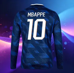 2026 France 10# Mbappe Home and Away Soccer Jersey 7# Dembele LongSleeve and Short Sleeve Jersey Blue