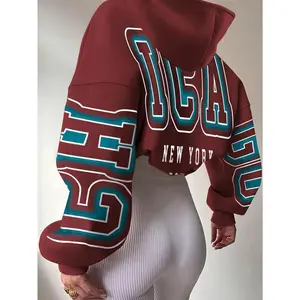 Women's Letter Print Drop Shoulder Hoodie Casual Long Sleeve Pullover Sweatshirt