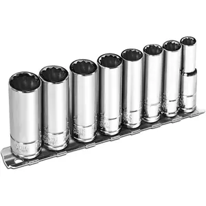 1/4 Inch Drive 12-Point Metric Socket Set, 8- Deep Well Socket Set, CR-V Steel Tool Set, Sizes(6mm, 7mm, 8mm, 9mm, 10mm, 11mm, 12mm, 13mm)
