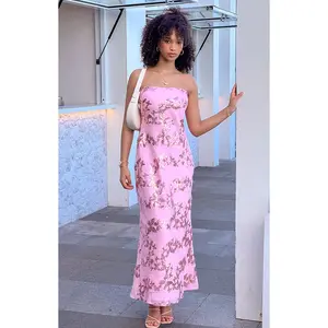 Tari Pink Butterfly Sequin Maxi Dress