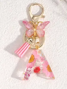 Resin Dripping Letter Keychain, Daisy Charm Keyring, Floral Pattern Keychain, Simple Dry Flower Ornament, Women's Pendant, Girls' Gift, Bag Accessory