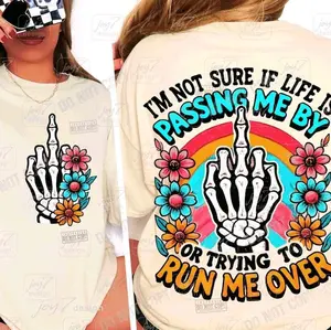 I'm Not Sure If Life Is Passing Me By Or Trying To Run Me Over • T-shirt Tee Shirt Comfortable Unisex Top Cute Sublimation Graphic Floral Middle Finger Funny Sarcasm Sarcastic Humor
