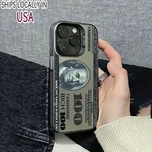 1 new 100 dollar bill pattern mobile phone case, suitable for Apple iPhone 16 15 14 13 12 11Pro Max mobile phone protective case, iPhone XS XR X 8 7 Plus, creative boy black mobile phone case birthday Christmas