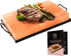 UMAID Himalayan Salt Block Cooking Plate 12x8x1.5 for Cooking, Grilling, Cutting and Serving, Food Grade Rock Salt Stone with Steel Tray & Recipe Pamphlet Unique Gifts for Men, Women, Chefs & Cooks