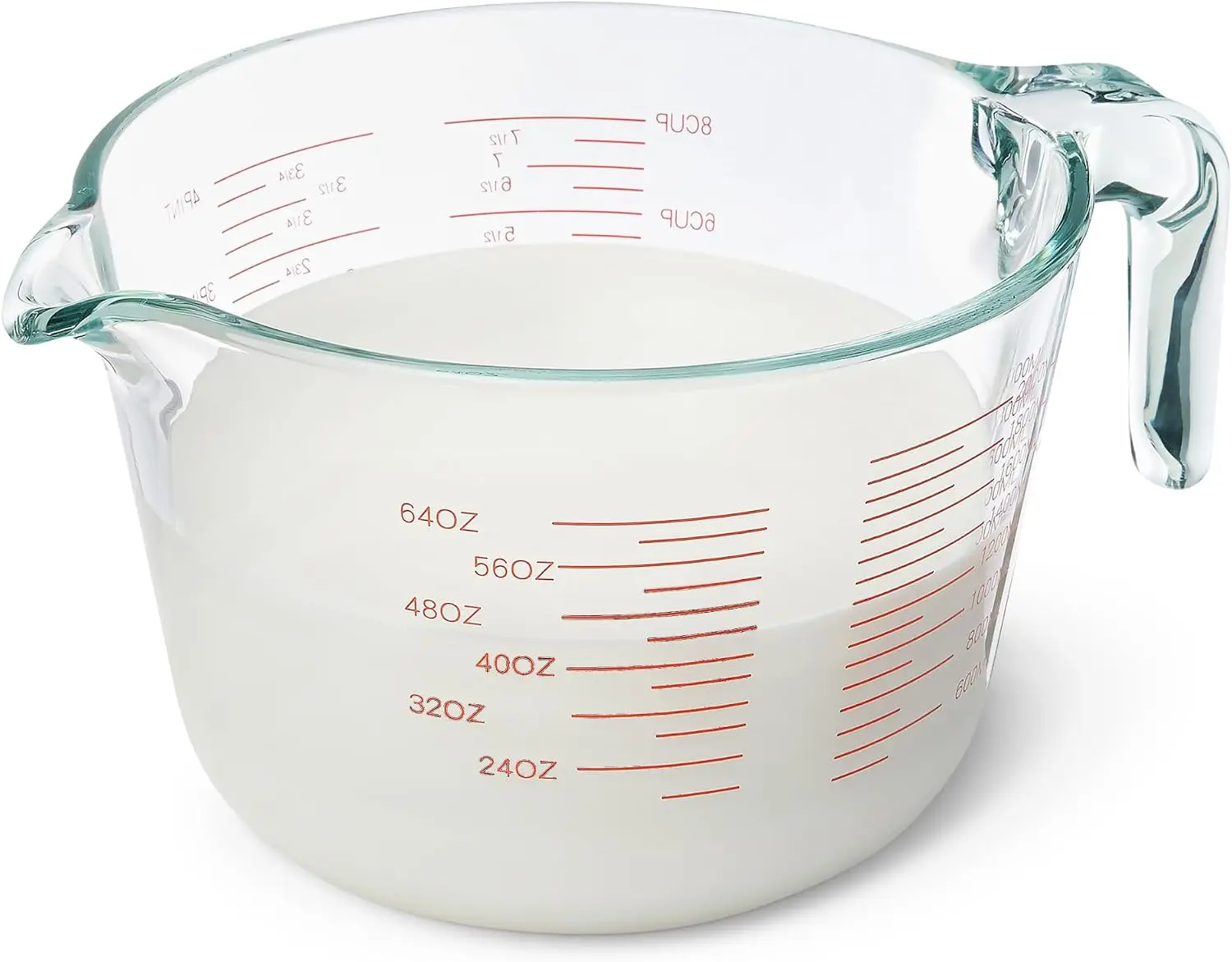 8-Cup 64 oz Glass Measuring Cup, Large Liquid Measuring Jug with Easy-Read Markings, Microwave, Oven, Freezer & Dishwasher Safe