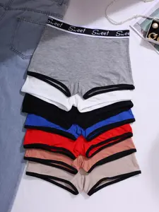 Women's Basic Letter Tape Contrast Binding Boxer Brief, Fitted Fit Soft Comfy Breathable Panty for Daily Wear, Underwear for All Seasons