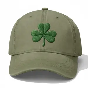 St. Patrick’s Day Shamrock Embroidered Washed Dad Hat, Vintage Distressed Irish Clover Cap, Adjustable Lucky Green St Paddy’s Washed Baseball Hat For Men Women
