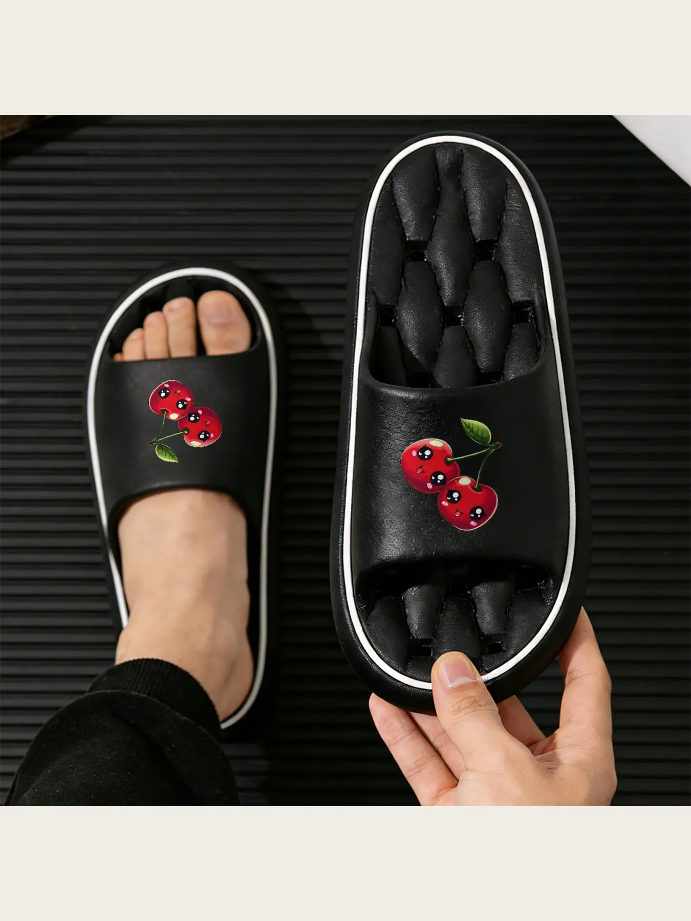 Cute Cherry Pattern Slippers for Women Men Soft Comfortable Non-Slip Home Indoor Outdoor Summer Winter Warm Cozy Cartoon Fruit Design House Shoes Lightweight Breathable Casual Daily Footwear