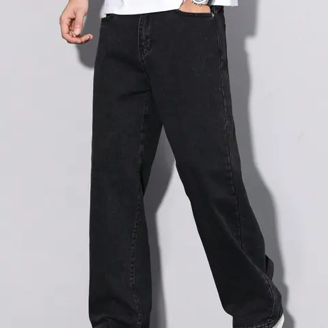 Men's Solid Color Plain Straight Leg Casual Fashion Jeans with Pockets, Streetwear Regular Fit Casual Comfy Pocket Denim Pants for Daily Wear, Classic Woven Bottoms for All Seasons, Menswear