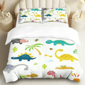 3PCS Duvet Cover Set, 1 Duvet+2 Pillowcases(Without filler), Dinosaur  Jungle Fun Colorful theme, Christmas bedding set, Soft Breathable Comfortable Suitable for decoration Bedroom, Dormitory, Guest Room, Living Room.