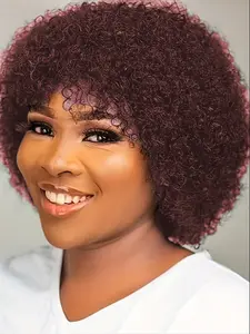 Human Hair Wig Women's Short Curly Wave Afro Kinky Curly Hair Wig , Y2K Style Daily Casual Party Wig , 150% Density , 8 Inch Full Machine  Made Wig , Afro Kinky Wigs