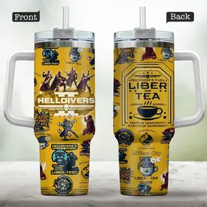 Helldivers 2 Tumbler Cup with Handle and Straw, Insulated Steel Mug, Liber-Tea Yellow 40oz - scs17972