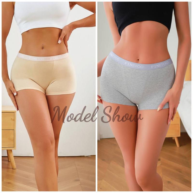 FINETOO 6Pcs  Women's  Underwear Cotton Boxer Shorts Soft Underpants Ladies Stretch Panties Solid Color Cute Women's Panties Beige Lingerie Womenswear