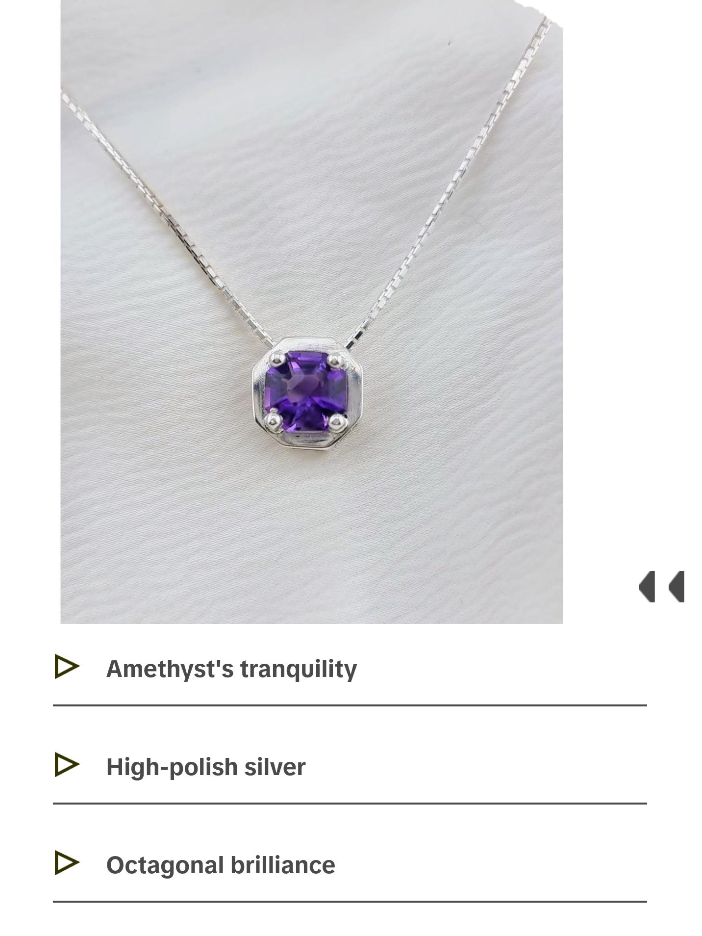 Octagonal Amethyst Pendant Necklace in Sterling Silver