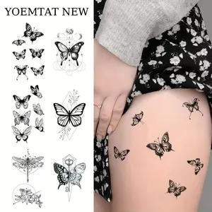 BAGHPBM 1pc INS Style Classic Waterproof Temporary Tattoo Sticker Hollow Butterfly Flower Dragonfly Rabbit Pattern Arm Leg Shoulder Back Body Art Fake Tattoo Women Men