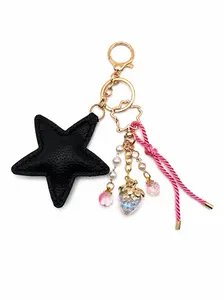 Black Star Faux Leather with Strawberry Charm and Gold Hardware Star - Cute Keychain and Bag Charm