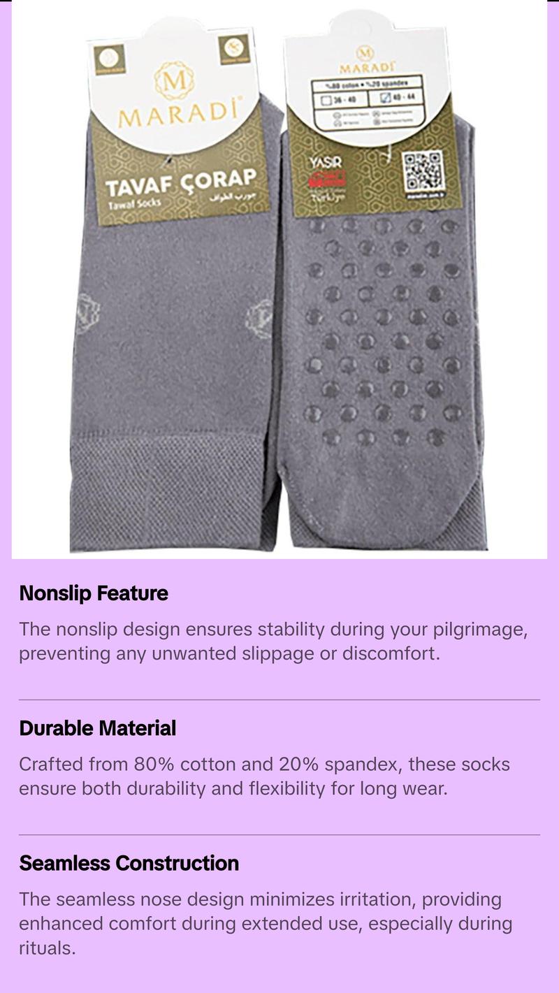 Men's Islamic Nonslip Seamless Umrah Hajj Tawaf Socks - Grey