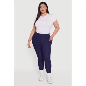 Plus Size Rib Knit Leggings with Cell Phone Pocket