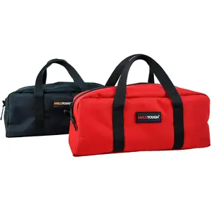 Rudded Tool Bag Canvas Tool Bag with Zipper Combo Kit-Includes 2 Medium Tool Organizer Bags for Electrician, Plumbing,, HVAC & More (14 inch,Red&Black)